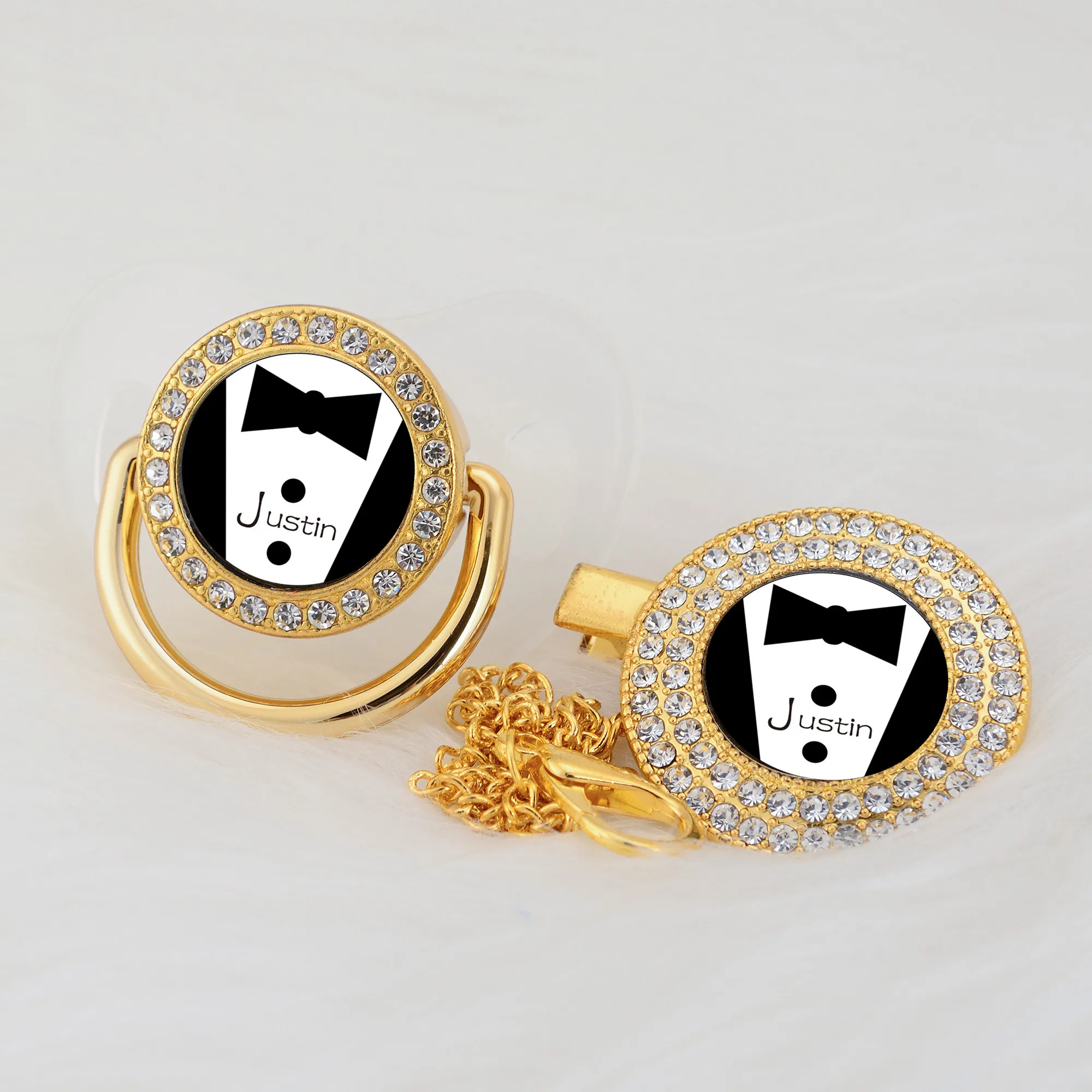 MIYOCAR на заказ любой тест крутой красивый золотой bling соска и соска клип черный BPA бесплатно пустышка bling уникальный дизайн P-SR - Цвет: P1-SR 6-18M