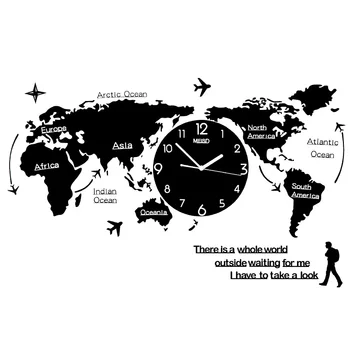 

Creative clock wall living room modern minimalist art fashion decoration Nordic world map personality home wall watch clock