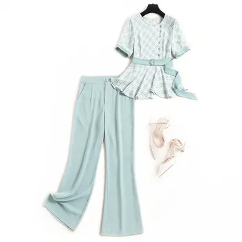 

Elegant Lady Summer Sets 2020 New Women's Pants 2 Piece Set Work Outfits Short Sleeve Print Chiffon Shirt and Pants Matching Set