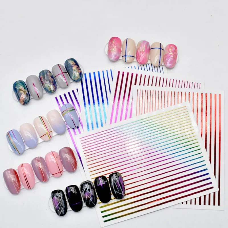 3D Радужная наклейка с изогнутыми полосками наклейки для ногтей клей полоскания