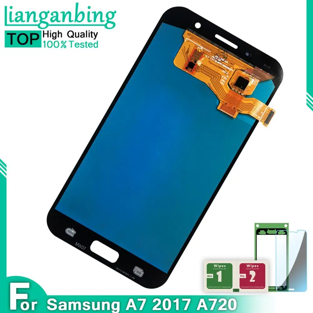 Super AMOLED для Samsung Galaxy A7 A720 A720F A720M lcd s кодирующий преобразователь сенсорного экрана в сборе ЖК-дисплей для телефона