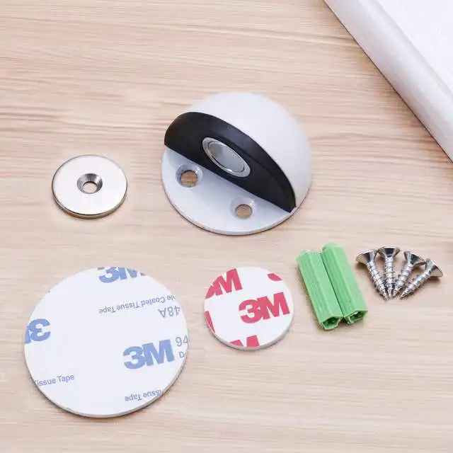 Stainless Steel  magnetic door stopper dual catch no punching  door bumper  wedge wall door stopper white