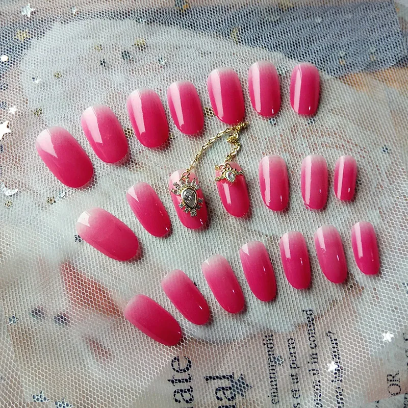 Nusx 24pcs Full Cover Fake Nail With Diamond Chain Art Design Acrylic Press On Nail Tips 3