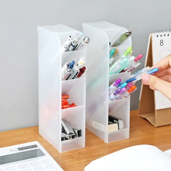 

Multifunction Desktop Storage Box Oblique Insertion Type Frosted Pen Holder Desktop Shelf Transparent Cosmetic Brush Storage