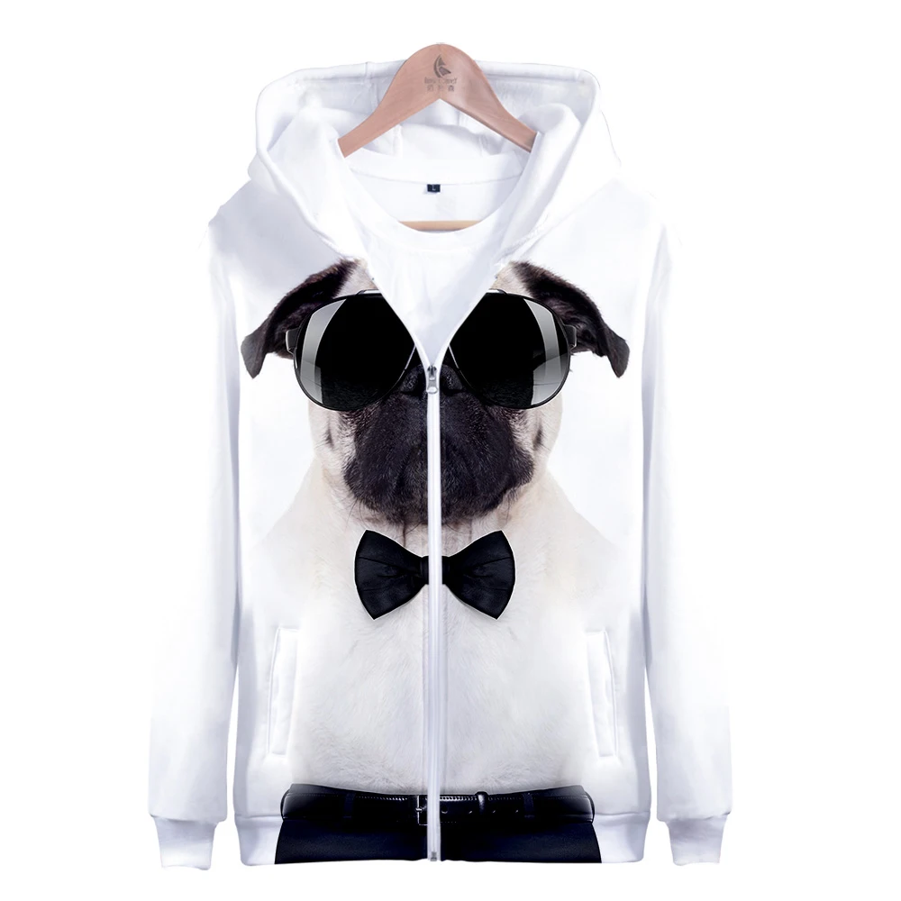  2019 hot sale kawaii pug Zipper Jacket 3D Hoodies Sweatshirt kawaii pug Harajuku Hoodies women Plus