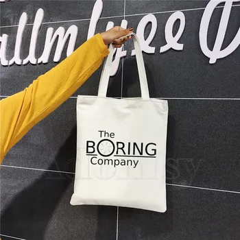 

The Boring Company Fashion Canvas Bag Women Girls Simple Large Capacity Handbag Shoulder Bag Tote Reusable Student Bookbag