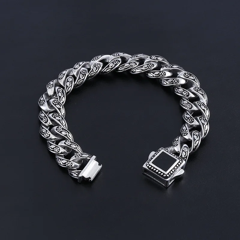 15 мм тяжелый панк-рок ретро 316L нержавеющая сталь розовый цветок Снаряженная кубинская браслет хип-хоп мужские байкерские звенья цепи браслеты ювелирные изделия