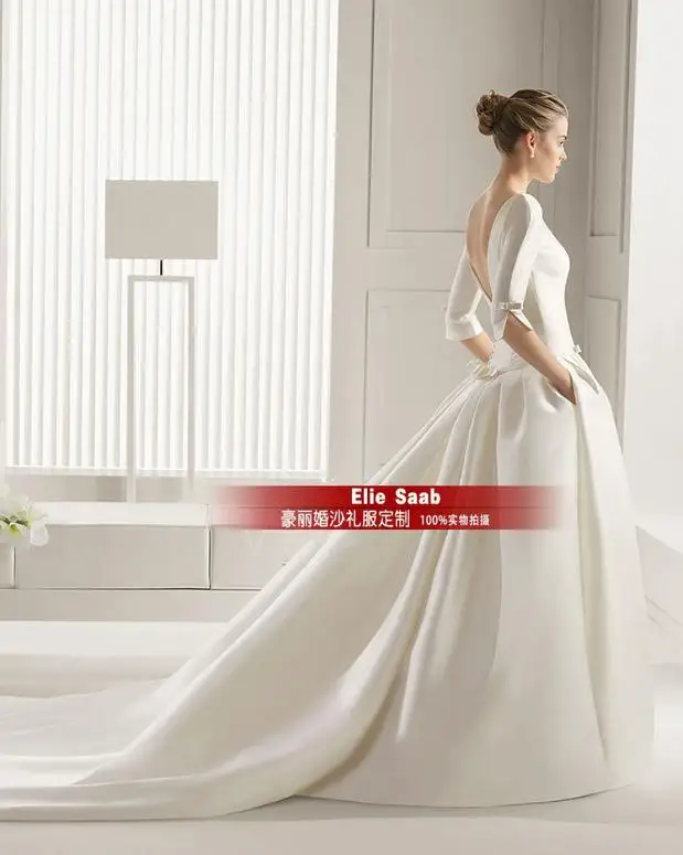 

Muslim casamento sleeves bow vestido de noiva 2016 new fashionable sexy backless ball bridal gown wedding dress free shipping