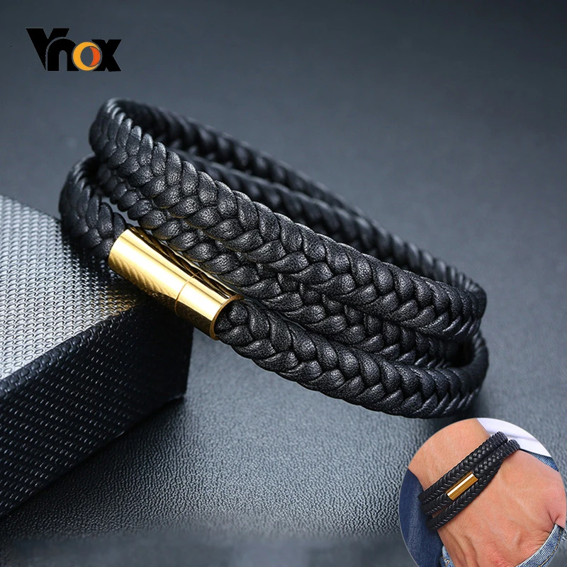 Vnox плетеный браслет из натуральной кожи с длинным ремешком для мужчин, многослойные мужские браслеты ручной работы, мужские повседневные ювелирные изделия