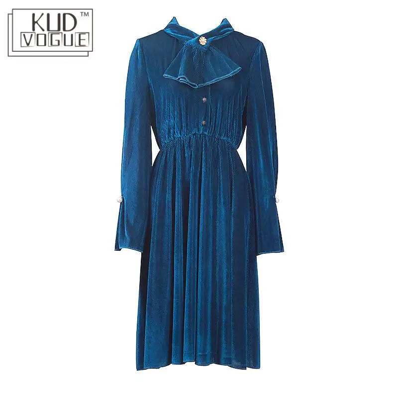 Бархатное платье женское, Украина, винтажное Плиссированное теплое Черное темно-синее велюровое платье с длинным рукавом на пуговицах длиной до колена размера плюс осеннее платье