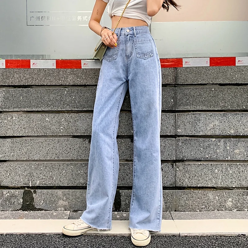 High Waist Loose Raw Hem Wide Leg Straight Jeans for Women XXS XS S M L XL High Waist Loose Raw Hem Wide Leg Straight Jeans for Women XXS XS S M L XL
