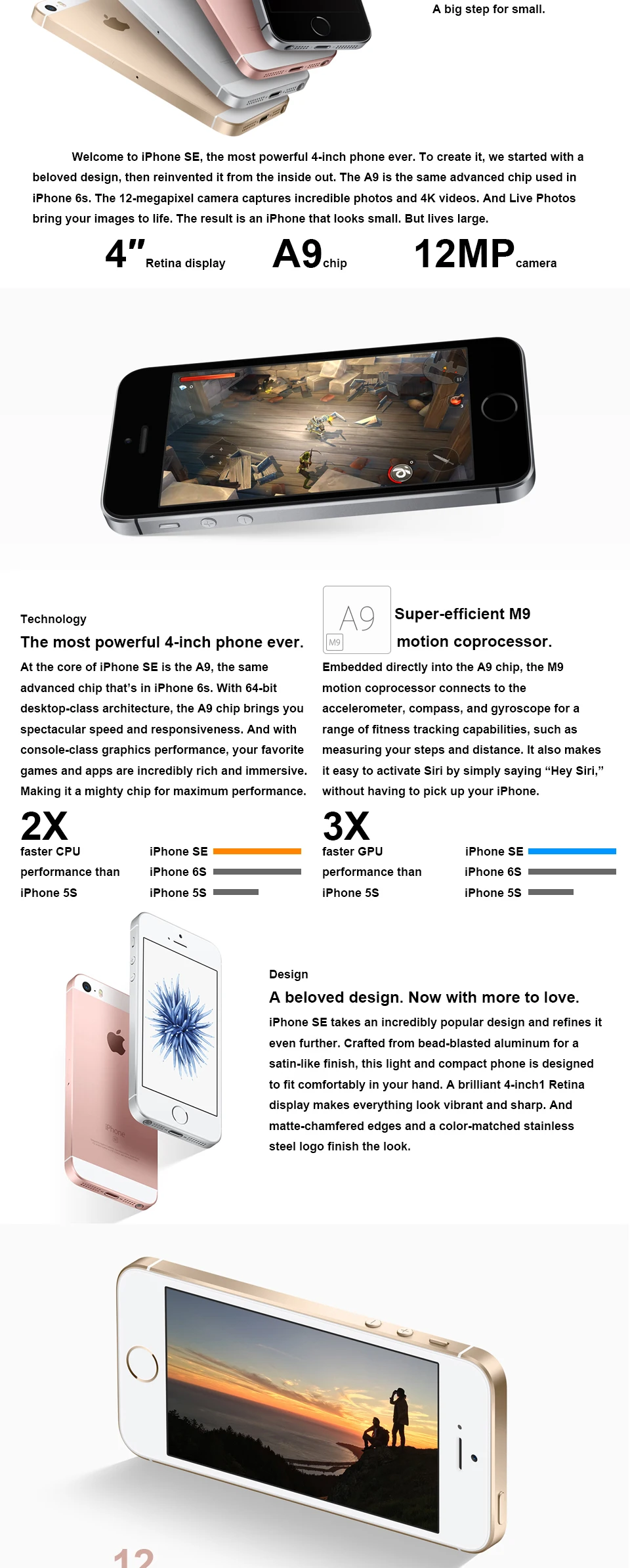 Apple iPhone SE 4G LTE разблокированный смартфон 4," Apple A9 двухъядерный 16 Гб/64 Гб rom 12MP IOS Touch ID мобильный телефон