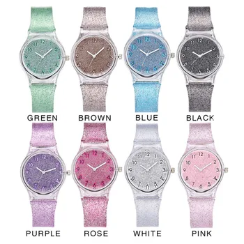 

Unisex Hot Selling Student Waterproof Pointer Quartz Children's Watch Transparent Multi-color Glitter Starry Jelly