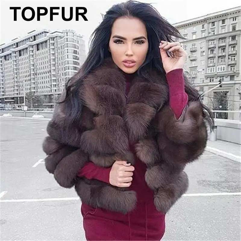TOPFUR Новинка модное зимнее женское пальто из натурального меха для женщин верхняя одежда из натурального Лисьего меха и пальто базовые куртки короткие комбинированные
