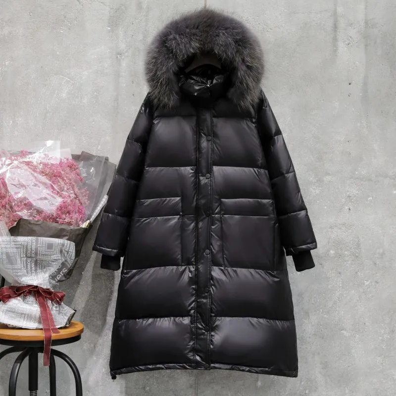 

high quality Women Winter 2019 New Large Natural Fur Winter Hooded Black Jacket Oversized Waterproof Warm Duck Coat Women