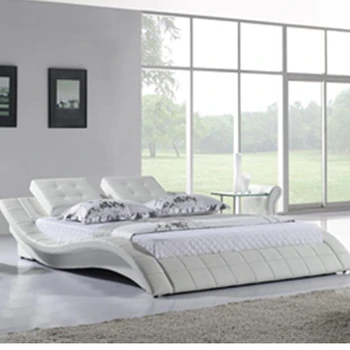 

Geunine leather King size bed and sofa solid wood furniture multi-functional bedroom set