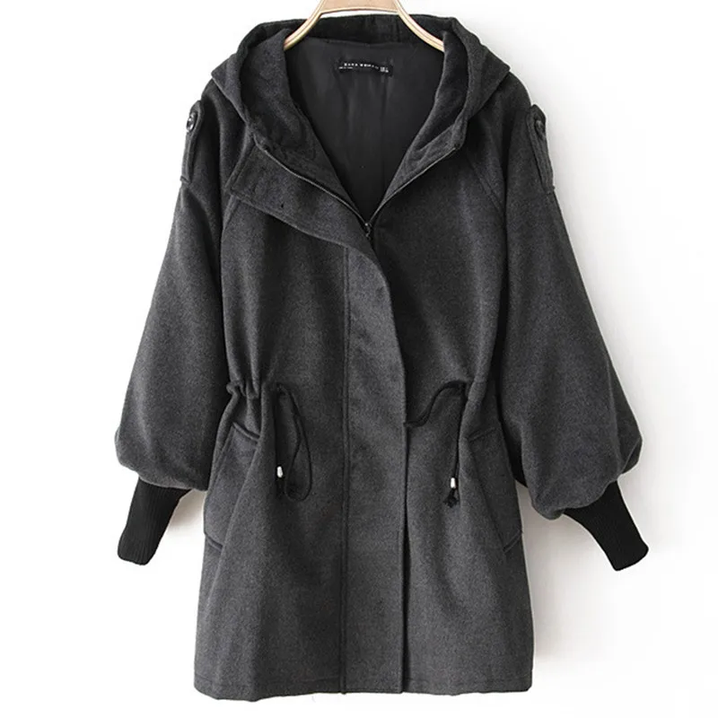 

Женское шерстяное пальто с регулируемой талией и капюшоном, Осень-зима