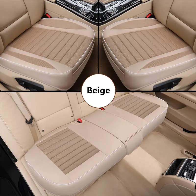 beige 1set Льняная ткань чехол для сиденья автомобиля четыре сезона Передняя Задняя льняная подушка дышащий протектор коврик авто аксессуары универсальный размер - Название цвета: beige 1set