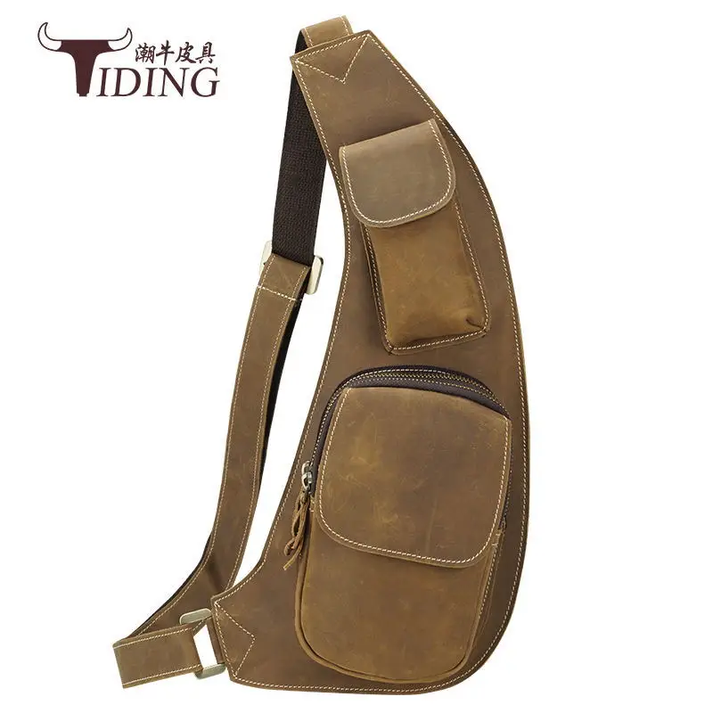 

Tiding New Style Men Chest Pack Retro Horse Leather Handmade Large-Volume MEN'S Messenger Bag Chest Pack Leather Shoulder-bag