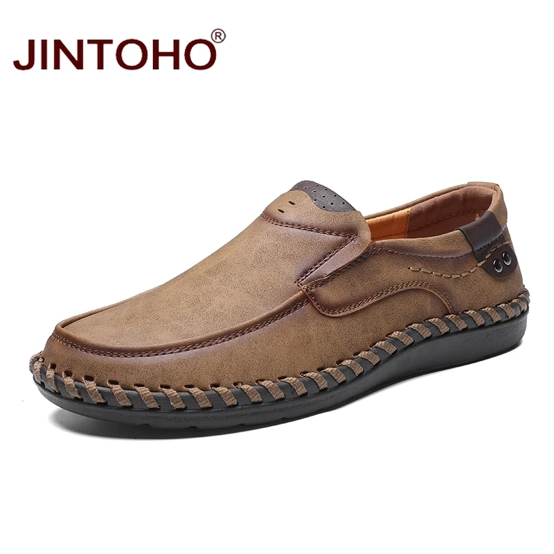 Туфли JINTOHO мужские из натуральной кожи модная повседневная обувь без застежки