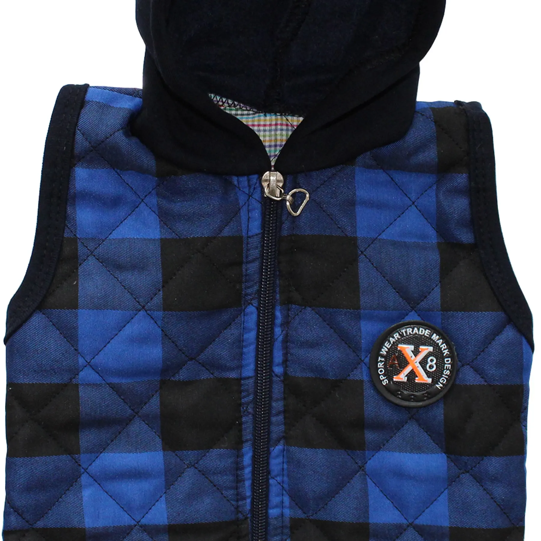 Plaid Blue Black Hooded Baby Boy Vest