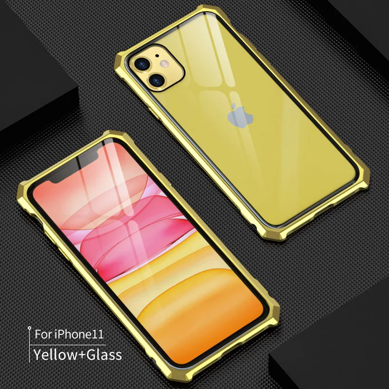 Роскошный бампер с алюминиевой металлической рамкой для iPhone 11 Pro Max чехол для iPhone 11 5,8 6,1 6,5 прозрачная задняя крышка из закаленного стекла funda