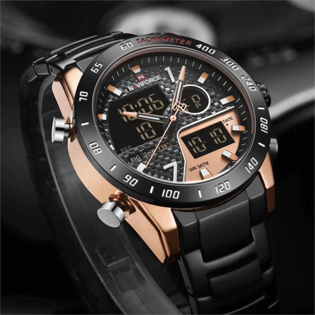 NAVIFORCE Luxury Brand Men Watch Military Sport Digital Quartz Clock Full Steel Waterproof Timepiece Relogio Masculino 2020 New