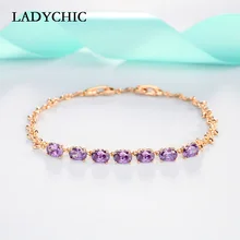 LADYCHIC Роскошные 7 шт. овал, куб, цирконий золотые браслеты Высокое качество Черный Фиолетовый Кристалл для женщин Свадебные украшения LB1024