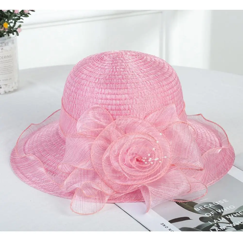 Pink HobbyLane, открытый козырек от солнца, дышащий, женский, летний, элегантный, дикая органза, цветок, украшение, солнце, пляж, соломенная шляпа - Цвет: Pink