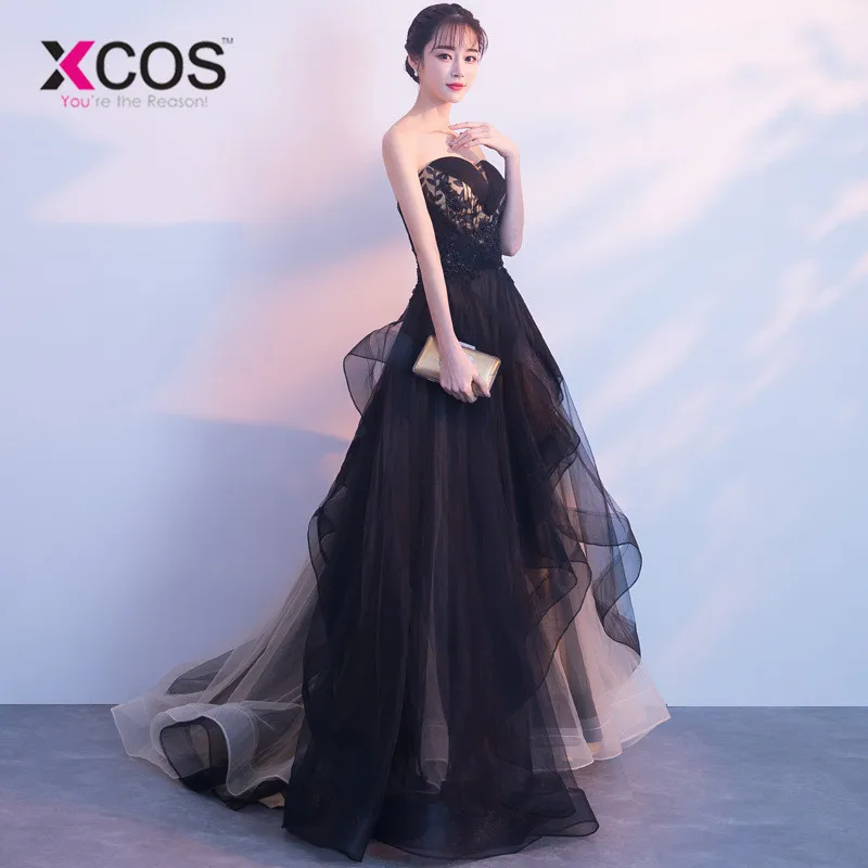 XCOS, сексуальное вечернее платье, длинное,, черное, без рукавов, топ, лотос, лист, шлейф, женское, официальное, вечернее платье, Robe de Soiree