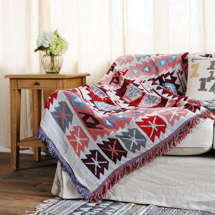

American-Style Geometry Sofa Mat Full Cover Double-Sided Sofa Cover Bohemian Thread Blanket Nap Blanket Double-Sided Tapestry Fo