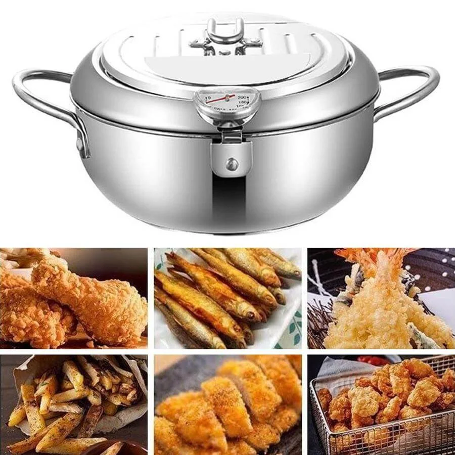 Japanese Deep Frying Pot With A Thermometer And A Lid 304 Stainless Steel  Kitchen Tempura Fryer Pan 20 24 Cm - Pans - AliExpress