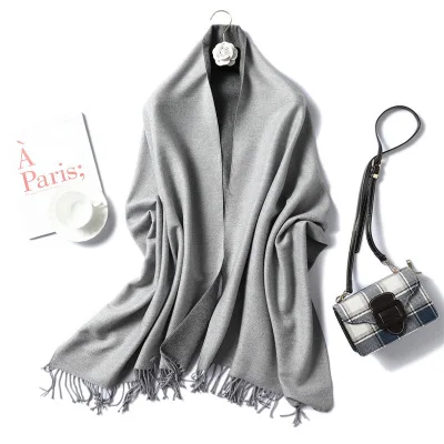Double Face Use Solider Colors Customize Thinker Warm Wool Cashmere Scarf Pashmina Tassels Women Winter Scarf