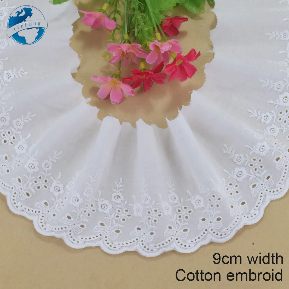 9 cm Breite Baumwolle Stickerei SpitzeBlumenmuster Weiß Nähen Band Stoff DIY Kleidungsstück Hochzeit Zubehör Guipure Trim # 4244 – Detail 2