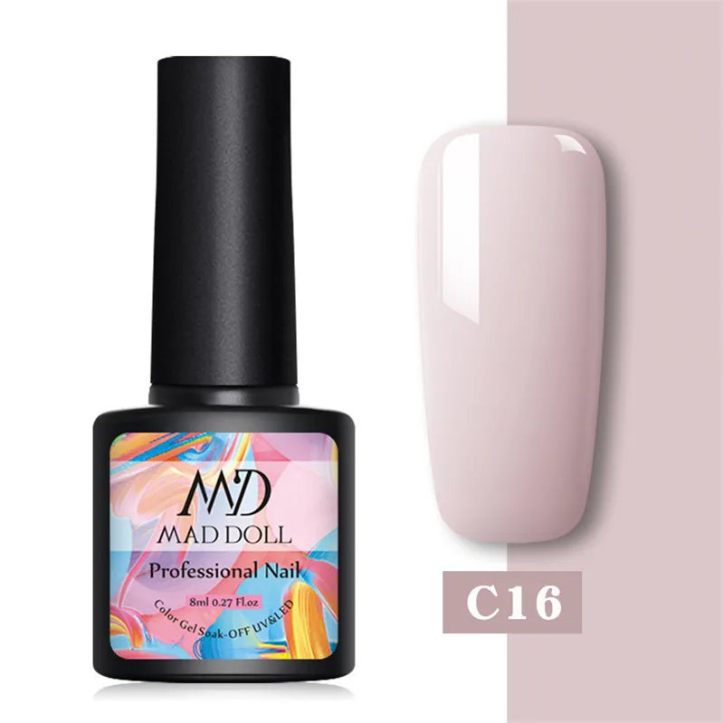C16 MAD DOLL 1 бутылка 8 мл затенение ногтей гель белый прозрачный смешанные цвета длительный Замачивание от УФ гель лак - Цвет: C16