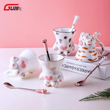 

Novelty Hand Painted Cat Claw Ceramics Marc Cup Coffee Milk Juice Office Household Kitchen Cartoon Pets White Ceramica Cups