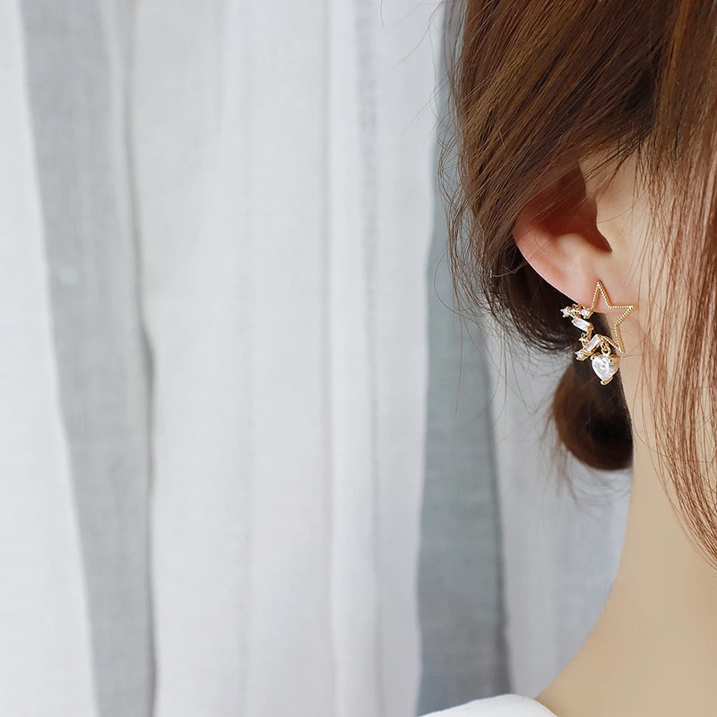 Temperament Transparent Crystal Hollow Star Women Earring Bling Zirconia Minimalist Exquisite Stud Earrings Wedding Bizuteria - Image 2