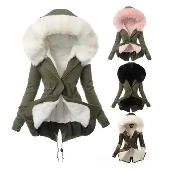 

2020 Winter jacket women parke coat long sleeve slim warm fur collar European and American drawstring warm long cotton coat