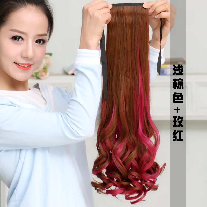 periwig madam long curly hair big wave highlights Bind belt type invisibility gradient ramp reality natural Color Son ponytail - Цвет: 28