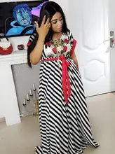 

New Style African Women Clothing Dashiki Fashion Stripe Embroidered Stretch Women's Long Dress 1828