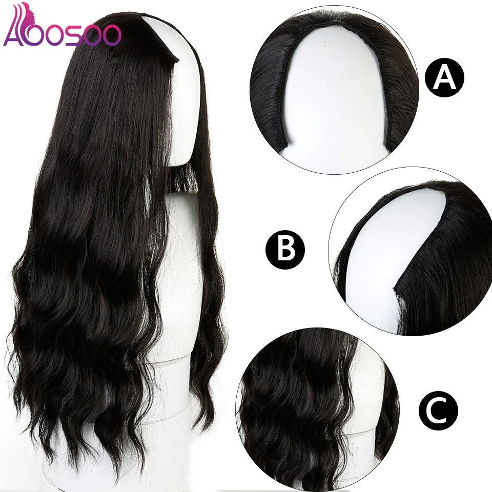 Hair Extensions Long Wavy Culry U-Shaped Half Wig for Women 24" Natural Female Heat Resistant Synthetic Hair