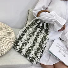 Новые модные женские винтажные пляжные сумки сетчатые тканые хлопковые дорожные сумки кошелек