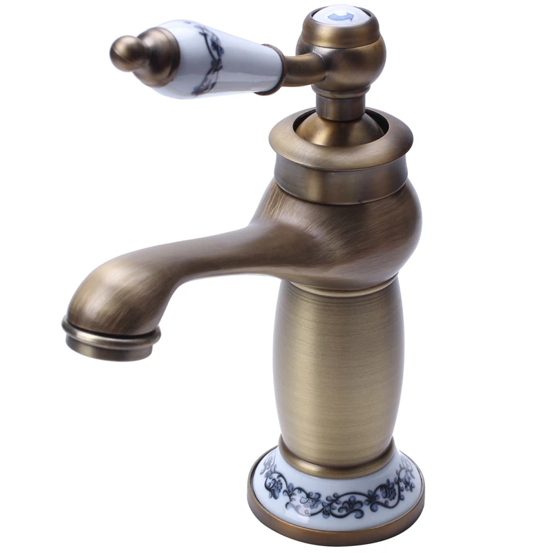 

Kitchen faucet Retro Brass Single Lever & Ceramic Sink Faucet with Water Inlet for Bathtub Bathroom (Brass)