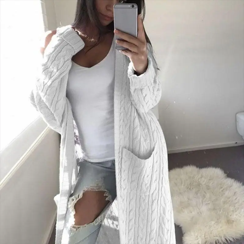^*Best Offers Casual Knitted Cardigan Coat Women Big Pockets Sweater Cardigans Autumn Winter Warm Outwear Thick Long Twisted Sweaters