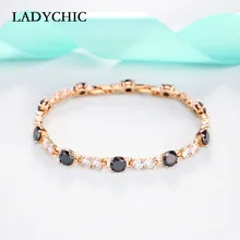 LADYCHIC Модный черный синий зеленый Кристальный браслет дружбы фенечки круглый циркониевый золотой очаровательный браслет хорошее ювелирное изделие LB1027