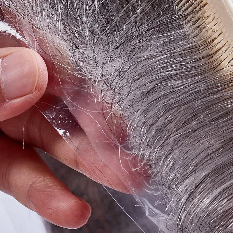 Thin Skin 0.02-0.03mm Mens Toupee Pure Handmade Wig 8x10 Inch Remy Indian Human Hair Replacement Systems