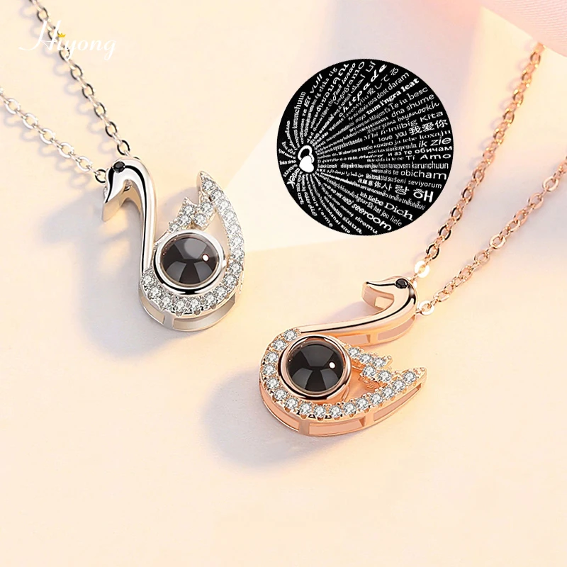 Розовое золото подвеска в виде лебедя ожерелье на 100 языках с надписью I Love You Memory