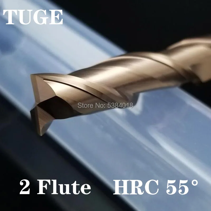 

TUGE Cutting HRC55 2 Flute Tungsten Steel Milling Cutter Metal Alloy Milling Tool Flat End Mill For Metal Cutter Carbide Milling