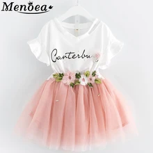 Menoea/летнее платье для девочек; Новинка г.; стильная Изысканная детская одежда с вышивкой; платье для От 3 до 7 лет; сетчатые Детские Платья с цветочным принтом