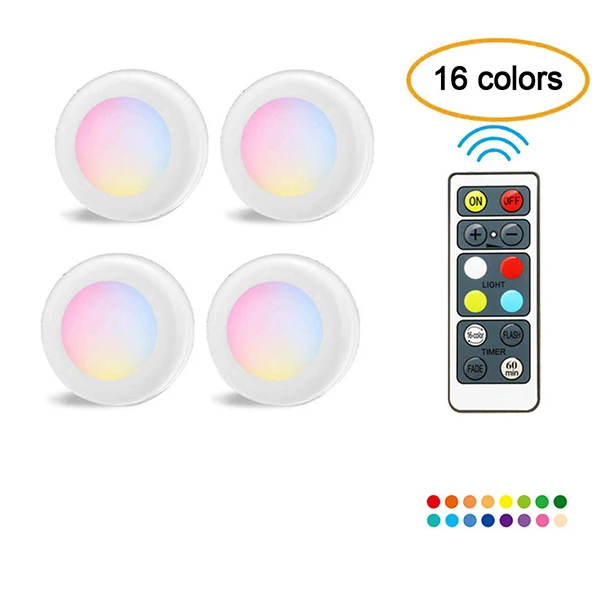 4 leds Цветная(RGB) 16 Цвета светодиодный светильник для шкафа Беспроводной затемняемая сенсорная Сенсор под шкаф светильник Светодиодный точечный светильник шкаф ночной Светильник s - Испускаемый цвет: 4 leds
